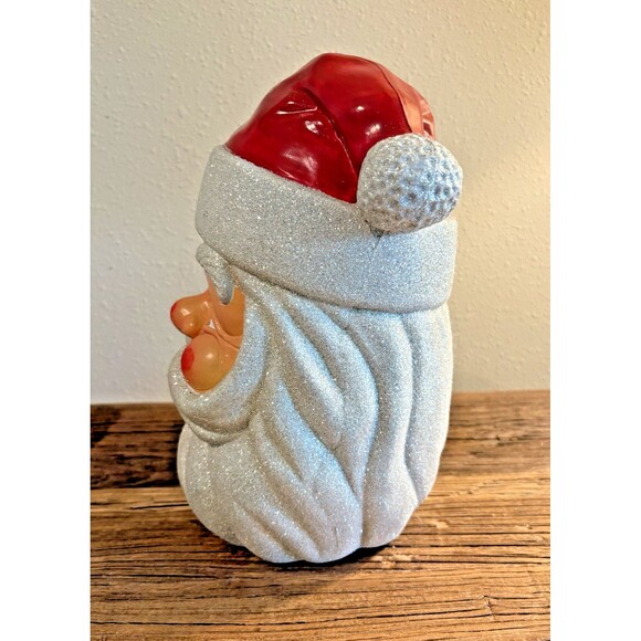 Vintage Blow Mold Christmas Santa Claus Head Glitter Used Nose Not Perfect - Picture 8 of 15